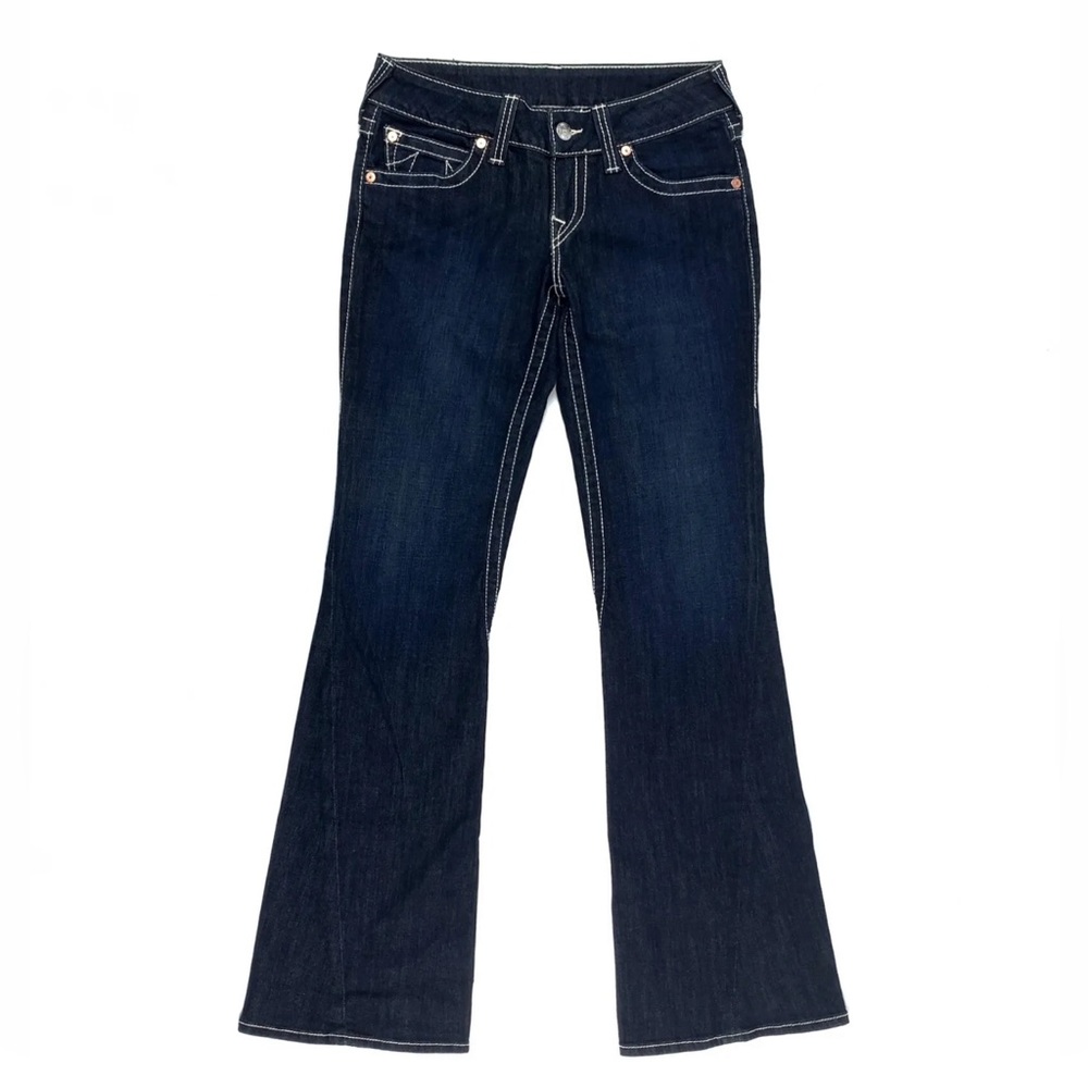 True Religion Bootcut Navy White Stitching Womens Size 29 - Picture 1 of 6